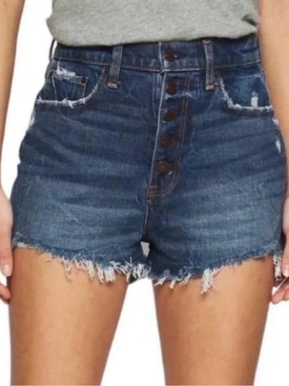 Abercrombie & Finch High Rise Mom Short Curve Love Distressed Button Fly Denim❤️